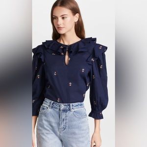 NWT Something Navy Embroidered Ruffle Long Sleeve Top